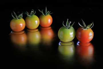 Wall Mural - Japanese cherry tomato on black water