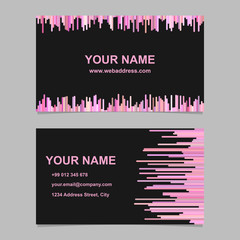 Modern business card template set - vector design with vertical stripes in pink tones on black background