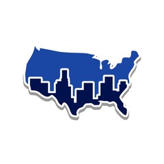 Sticker - united states map and building. vector logo.