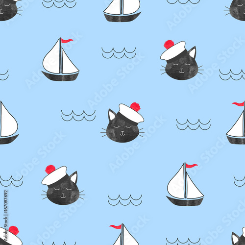 Seamless marine pattern wit...