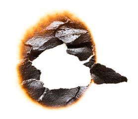 Wall Mural - Trail of burnt paper on white background