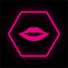 Canvas Print - Neon Button Polygon - Lippen