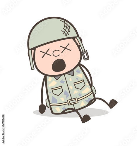 Fotografie, Obraz Cartoon Army Officer with Dizzy Face Expression Vector Illustration