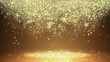 Dark Gold sparkle rays lights with bokeh elegant show on stage  abstract background. Dust sparks background.