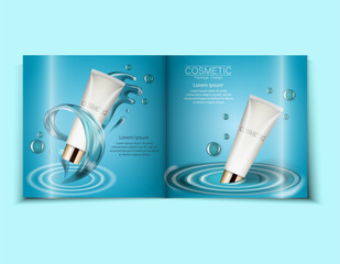 Wall Mural - Moisturizing face cream package cosmetics design, ads, templates for design Top view light blue cosmetic brochure design can also be used on catalogs or magazines, 3d illustration.