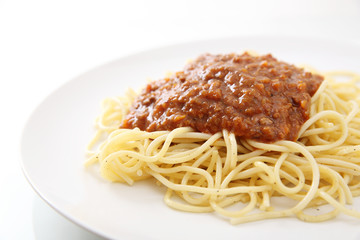 Spaghetti bolognese isolated in white background