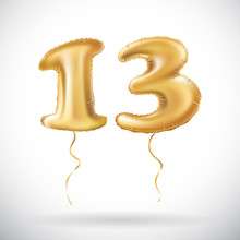 Vector Golden Number 13 Thirteen Made Of Inflatable Balloon Isolated On White Background