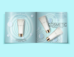 Wall Mural - Moisturizing face cream package cosmetics design, ads, templates for design Top view light blue cosmetic brochure design can also be used on catalogs or magazines, 3d illustration.