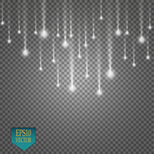 Vector Rain Comets Isolated On Transparent Background. Lights. Magic Concept. Vector White Glitter Wave Abstract Illustration. White Star Dust Trail Sparkling Particles Isolated. Vector