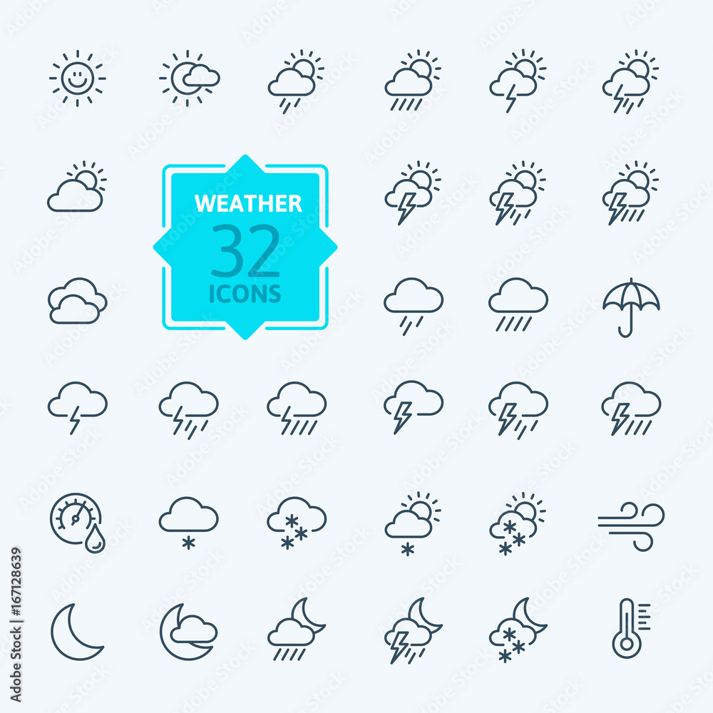 Weather forecast - outline web icon set, vector, thin line icons ...