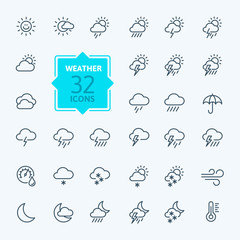 Wall Mural - weather forecast - outline web icon set, vector, thin line icons collection