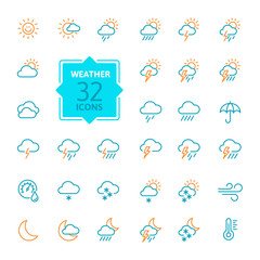 Wall Mural - weather forecast - outline web icon set, vector, thin line icons collection