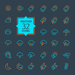 Wall Mural - weather forecast - outline web icon set, vector, thin line icons collection