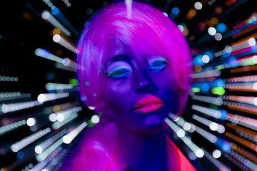 Canvas Print - glow uv neon sexy disco female cyber doll