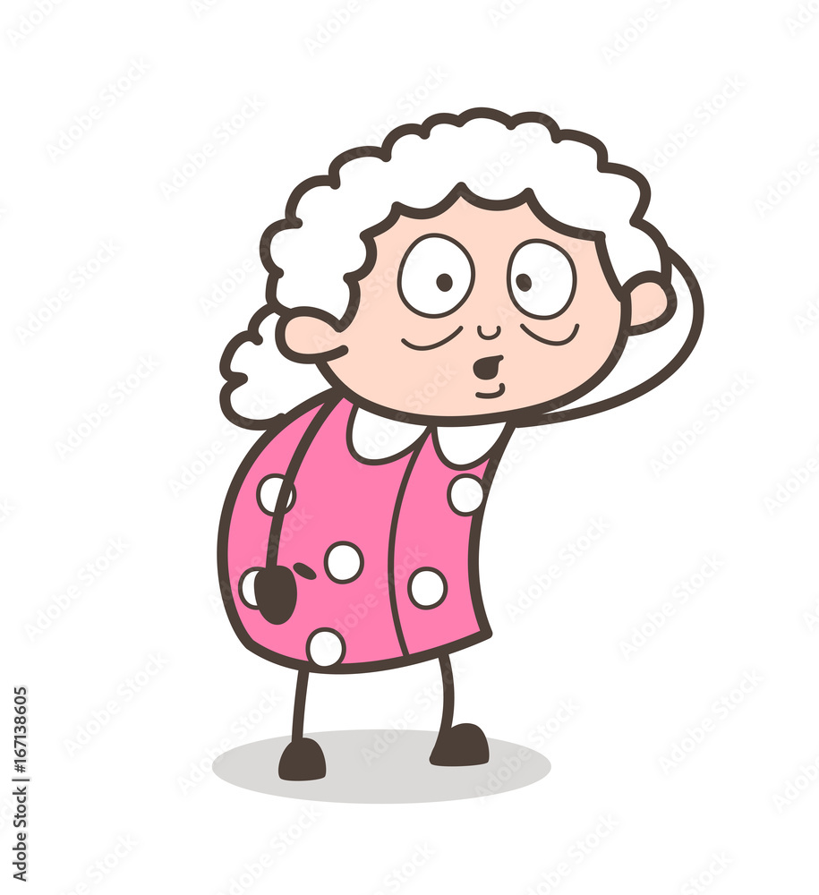 Cartoon Shocked Face Expression of Old Lady Vector Illustration