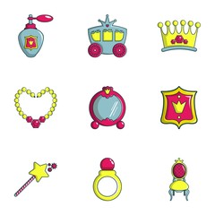 Wall Mural - Little princess icons set, flat style