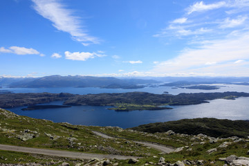 A mountain top with beautiful views of the lake at Stord, Sunnhordland