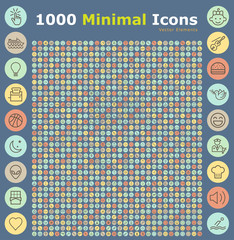 Wall Mural - set of 1000 universal icons on circular buttons . isolated vector elements