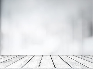 Aufkleber - empty white wooden table with blurred store bokeh light background for product display .Christmas shiny blurred lights ,Christmas Background.