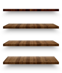 Wall Mural - Wooden shelf template set isolated on white background with clipping path