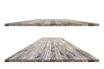 Wall Mural - Empty wooden table with clipping path for product placement or montage on white background. Wooden board empty table perspective.