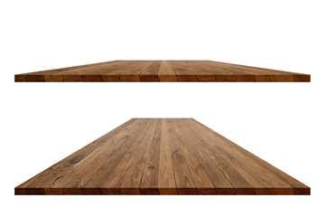 Wall Mural - Empty wooden table with clipping path for product placement or montage on white background. Wooden board empty table perspective.