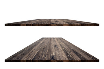 Wall Mural - Empty wooden table with clipping path for product placement or montage on white background. Wooden board empty table perspective.