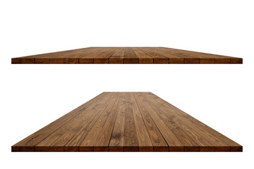 Wall Mural - Empty wooden table with clipping path for product placement or montage on white background. Wooden board empty table perspective.