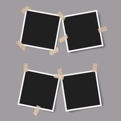 Wall Mural - realistic photo frames with shadows with adhesive tape on grey