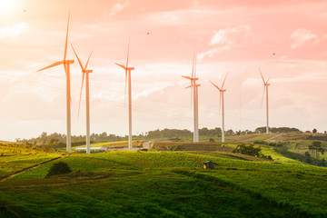 Wall Mural - Wind turbines generate electricity on mountain wind power