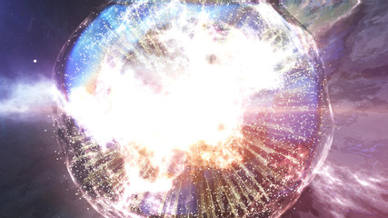 Wall Mural - Abstract planet explosion on a beautiful nebula.