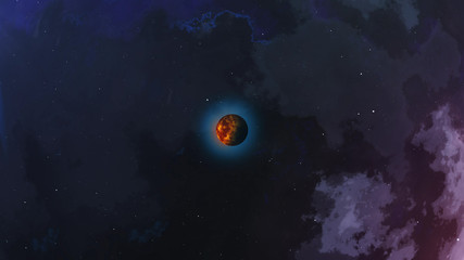 Wall Mural - Abstract planet on a beautiful nebula background