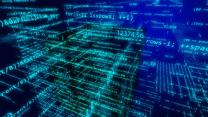 Wall Mural - futuristic cyberspace with flying light blue digit