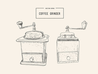 Wall Mural - Coffee grinder freehand pencil drawing