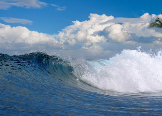 Wall Mural - tropical seascape beach paradise beautiful ocean wave with cloudy sky