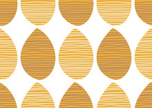 Seamless African Vector Pattern. Abstract Yellow Brown Leaves With Hand Drawn Lines On White Background. Summer Striped Fabric Ornament. Endless Textile Print Illustration. Decorative Design Elements
