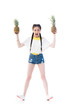 © LIGHTFIELD STUDIOS - excited asian girl holding rie pineapples and screaming isolated on white