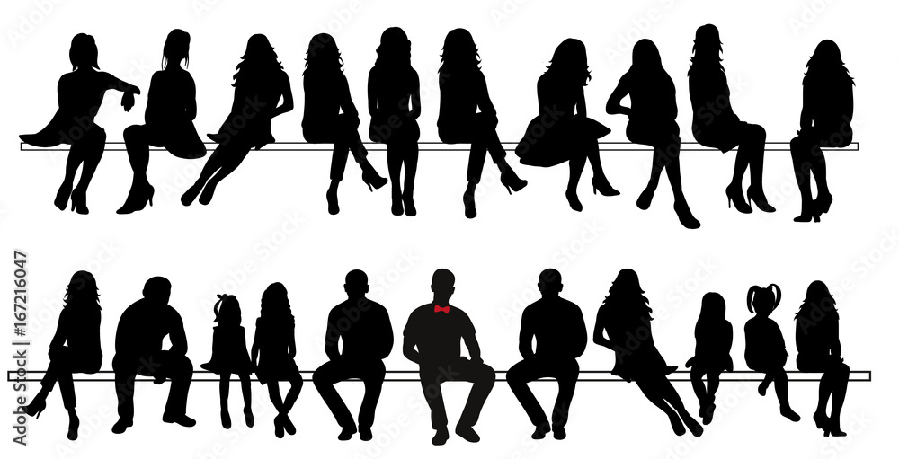 Vector, silhouette of sitting people set - obrazy, fototapety, plakaty 