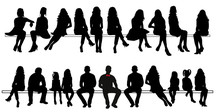 Vector, Silhouette Of Sitting People Set