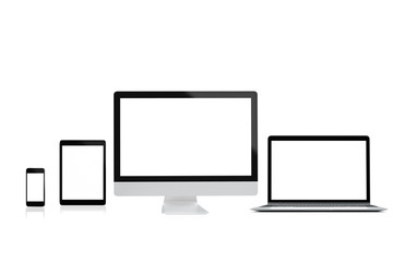 Modern computer laptop mobile phone and tablet isolate on white background for mockup design,3D rendering