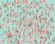 © Anna Higgie - Big Crowd of Cartoon Men and Women Walking on Blue Background