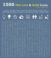 Wall Mural - Set of 1500 Thin Line and Solid Icons . Isolated Elements