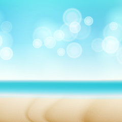 Poster - Beach Summer Seaside Vector Background. Bokeh Sky Light Wave. Blue Sky With Copy Space. Tourism Trip Illustration