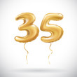 vector Golden number 35 thirty five metallic balloon. Party decoration golden balloons. Anniversary sign for happy holiday, celebration, birthday, carnival, new year.