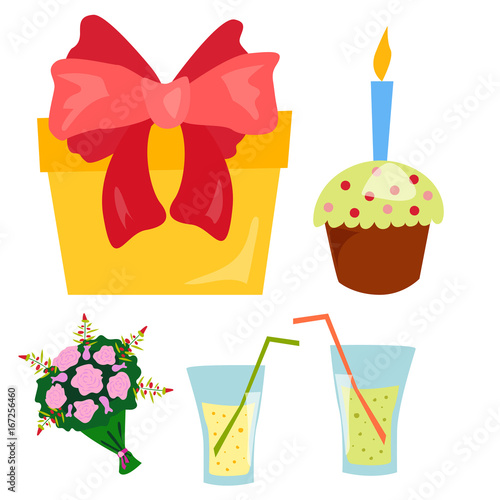 Party icons celebration happy birthday surprise decoration cocktail event ann...