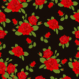 Fototapeta Na ścianę - red rose flower pattern on black background