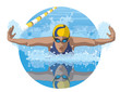 female swimmer in a butterfly stroke competing in pool with reflection