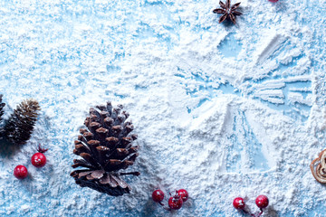 angel on snow with cones and amelas, christmas decoration