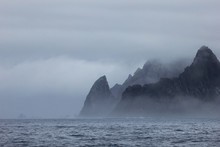 Mountains In Fog, Antarctic Peninsula Landscape, Antarctica