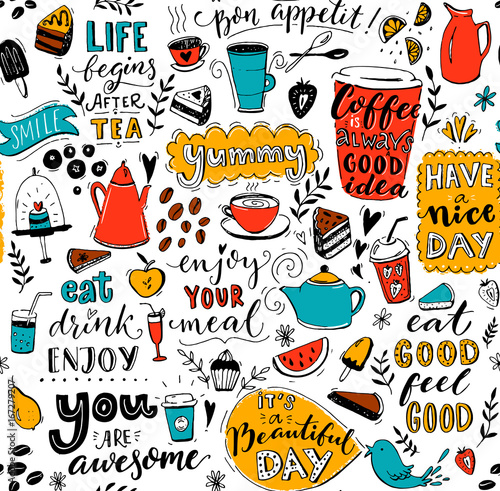 cafe-pattern-with-doodle-tea-pots-cups-inspirational-quotes-and-desserts-coffee-is-always-a-good-idea-eat-good-feel-good-enjoy-your-meal-seamless-texture-for-menu-design